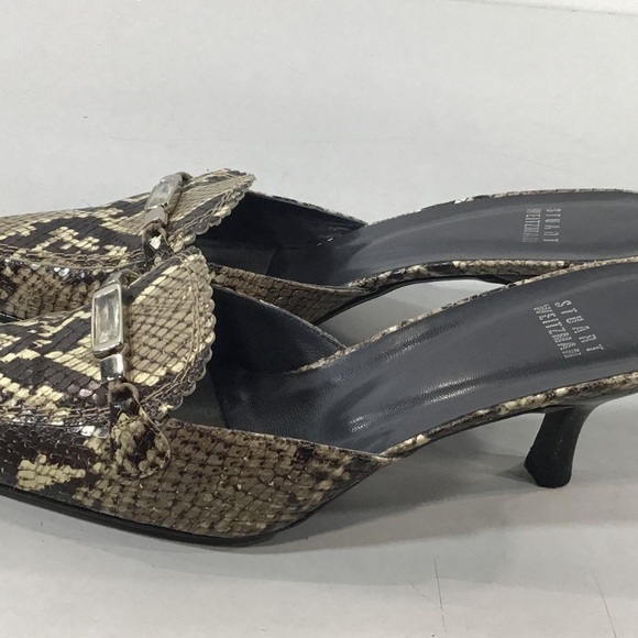 Women’s Stuart Weitzman Brown/Cream Snakeskin Mules Clogs Slide Size 8M - Picture 3 of 6